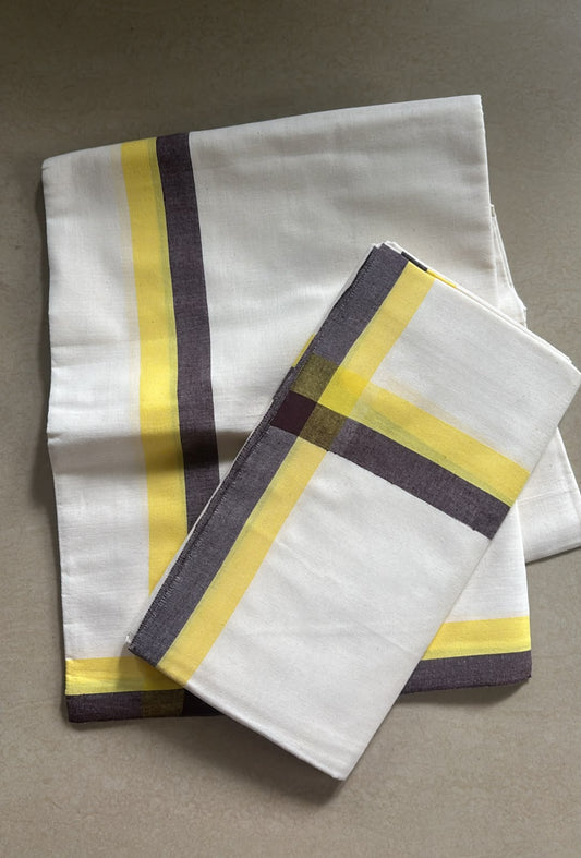 Mulloth daily wear premium quality set Mundu yellow brown