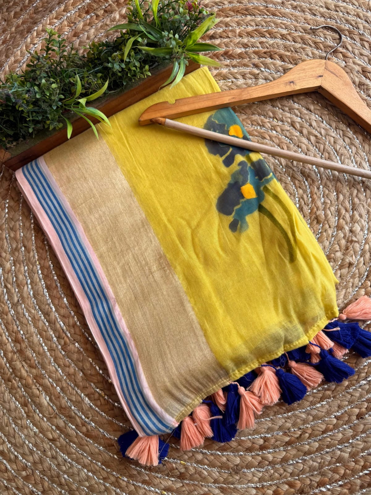 Hand painted handloom Mal cotton Sarees with tassels