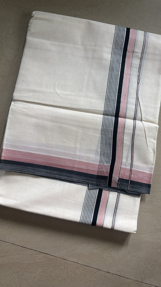 Pastel double gents Mundu baby pink and black