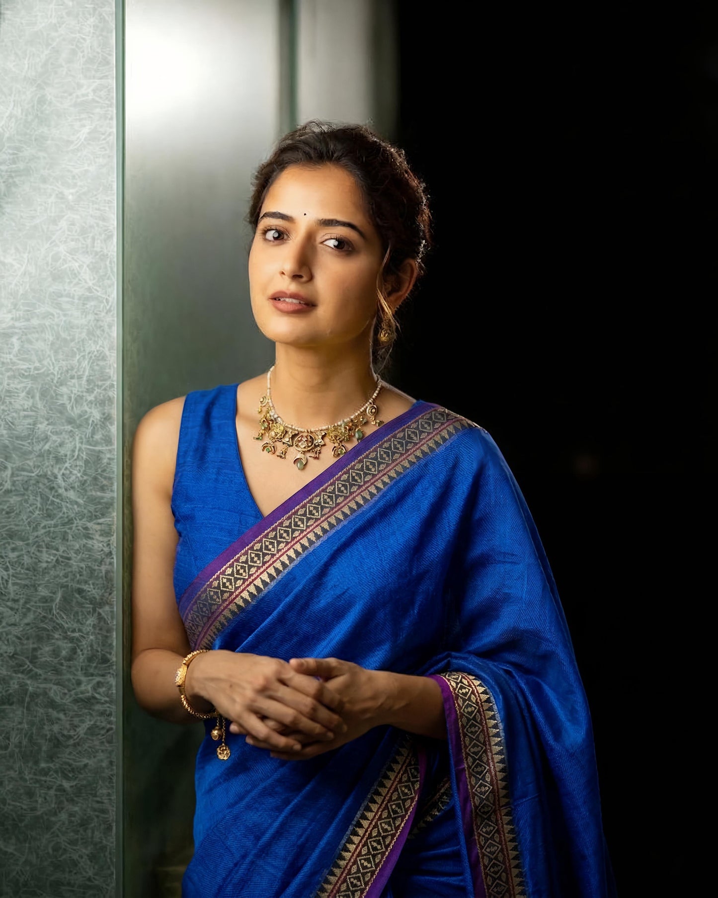 Festive Royal Blue Narayanpeth mercerised Cotton Saree