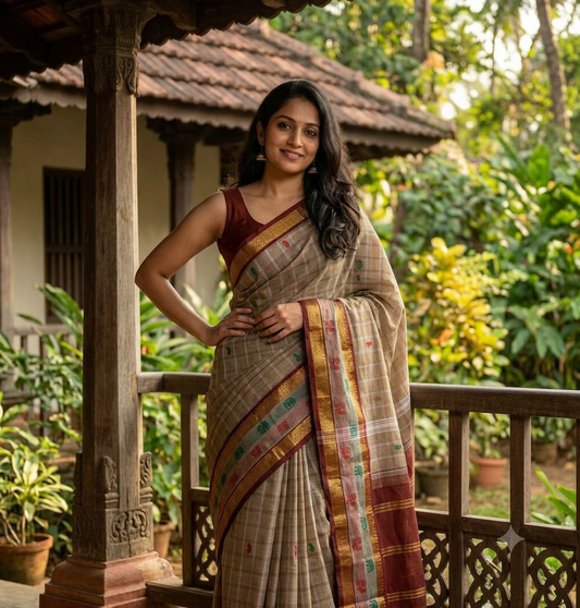 Dual border Kanchi cotton Saree without blouse SGS45