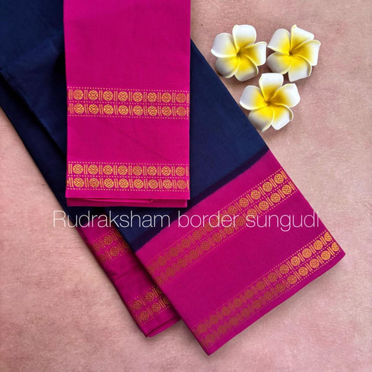 Tarangini vintage Navy blue and majenta Rudraksha border sungudi saree