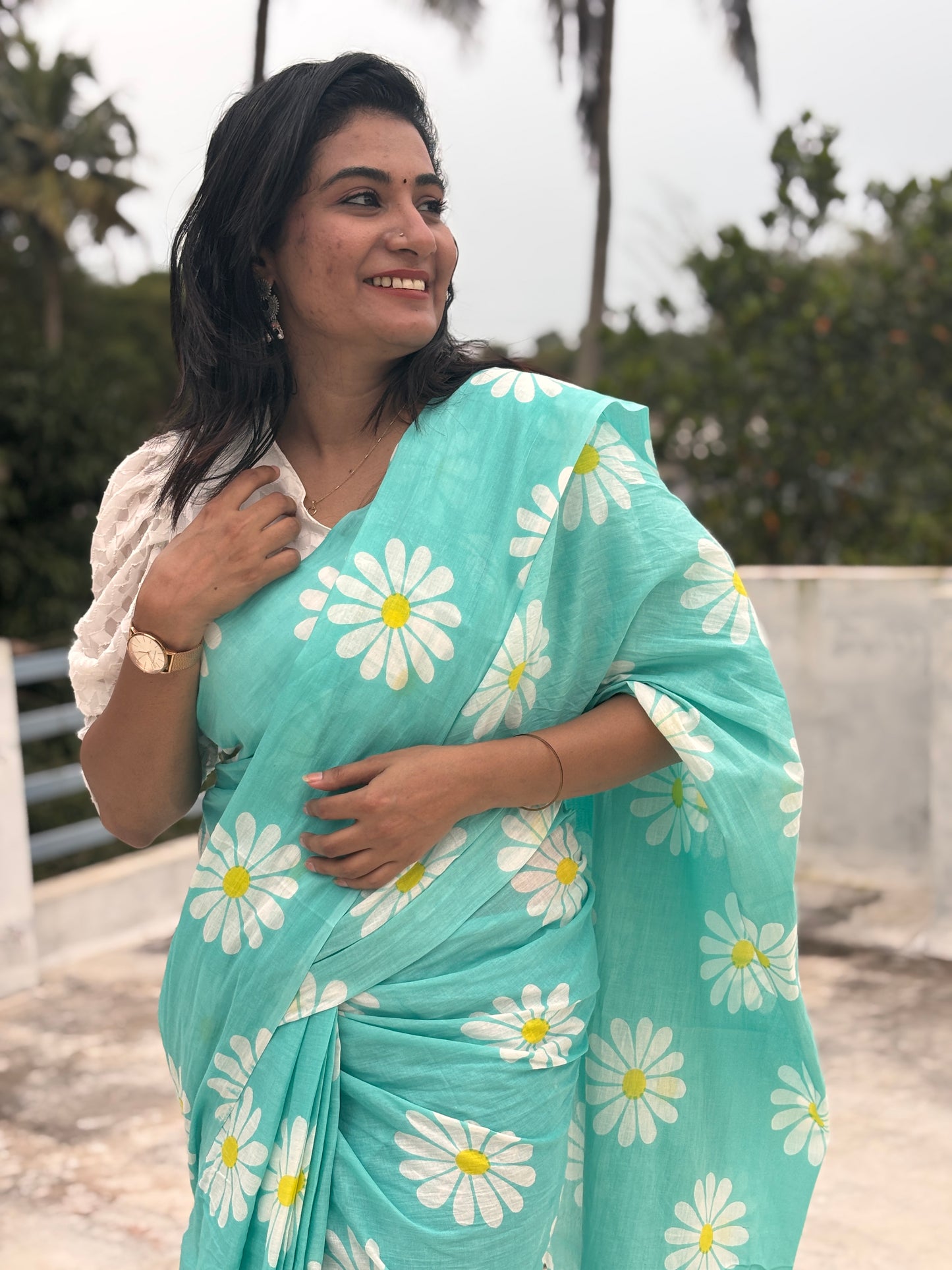 Jaipur Soft cotton flower block print saree