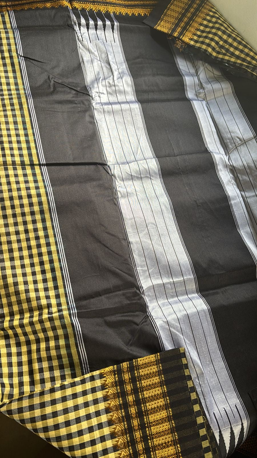 Yashoda black and beige check Ilkal silk sarees
