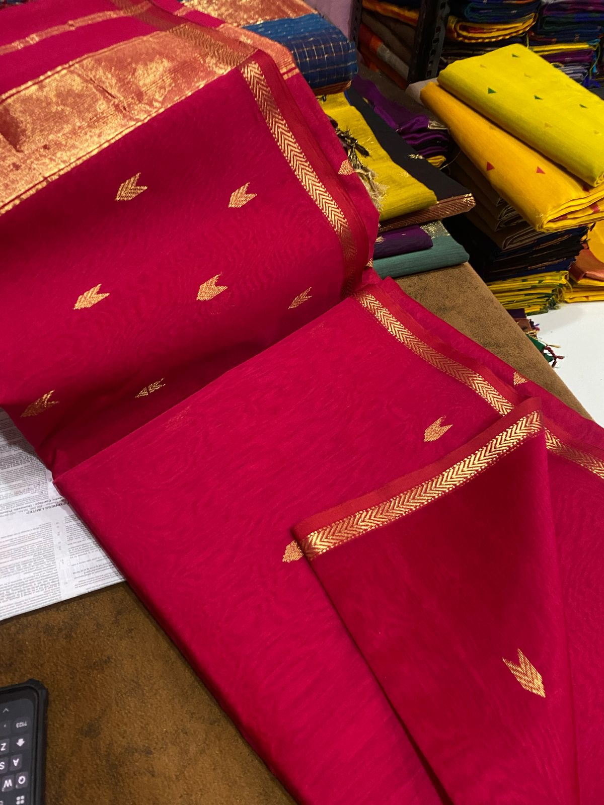 Kalyanika (कल्याणिका) Handloom Maheshwari Silk Cotton Sarees,Rani Pink KM09