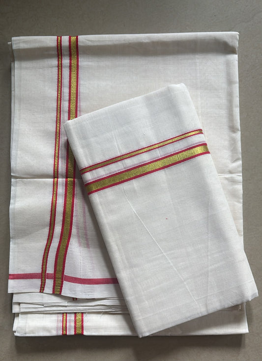 Red and golden kasavu set Mundu