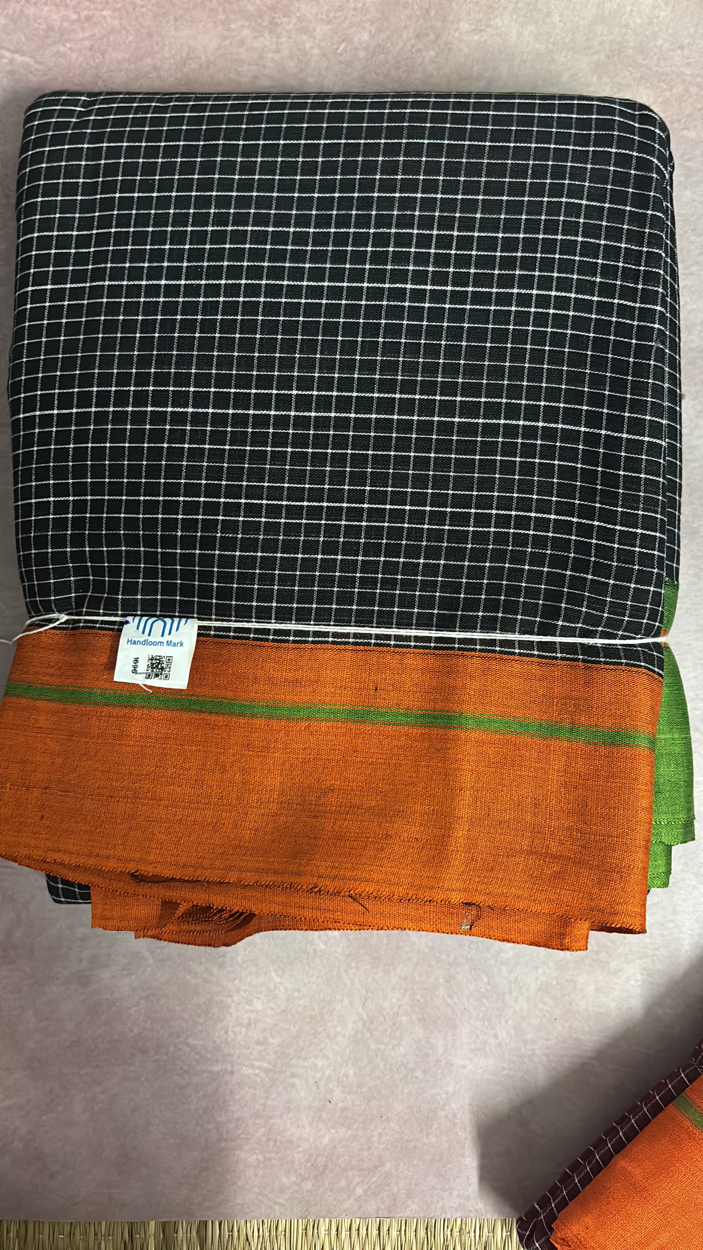 Patteda Aanchu handloom marked sarees orange and Green