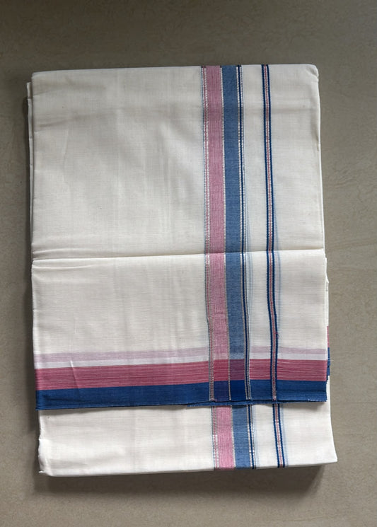 Pastel dual shade border silver lining gents double Mundu