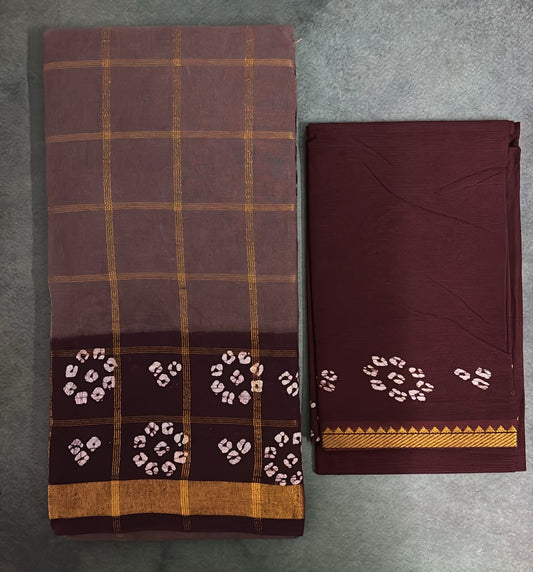 Tarangini wax batik zari kattam Sungudi Cotton saree with blouse piece
