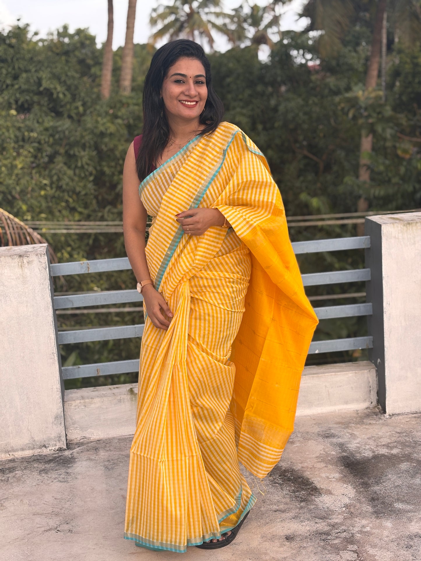 Kalyanika Maheshwari Silk Cotton festive Yellow zari check Sarees