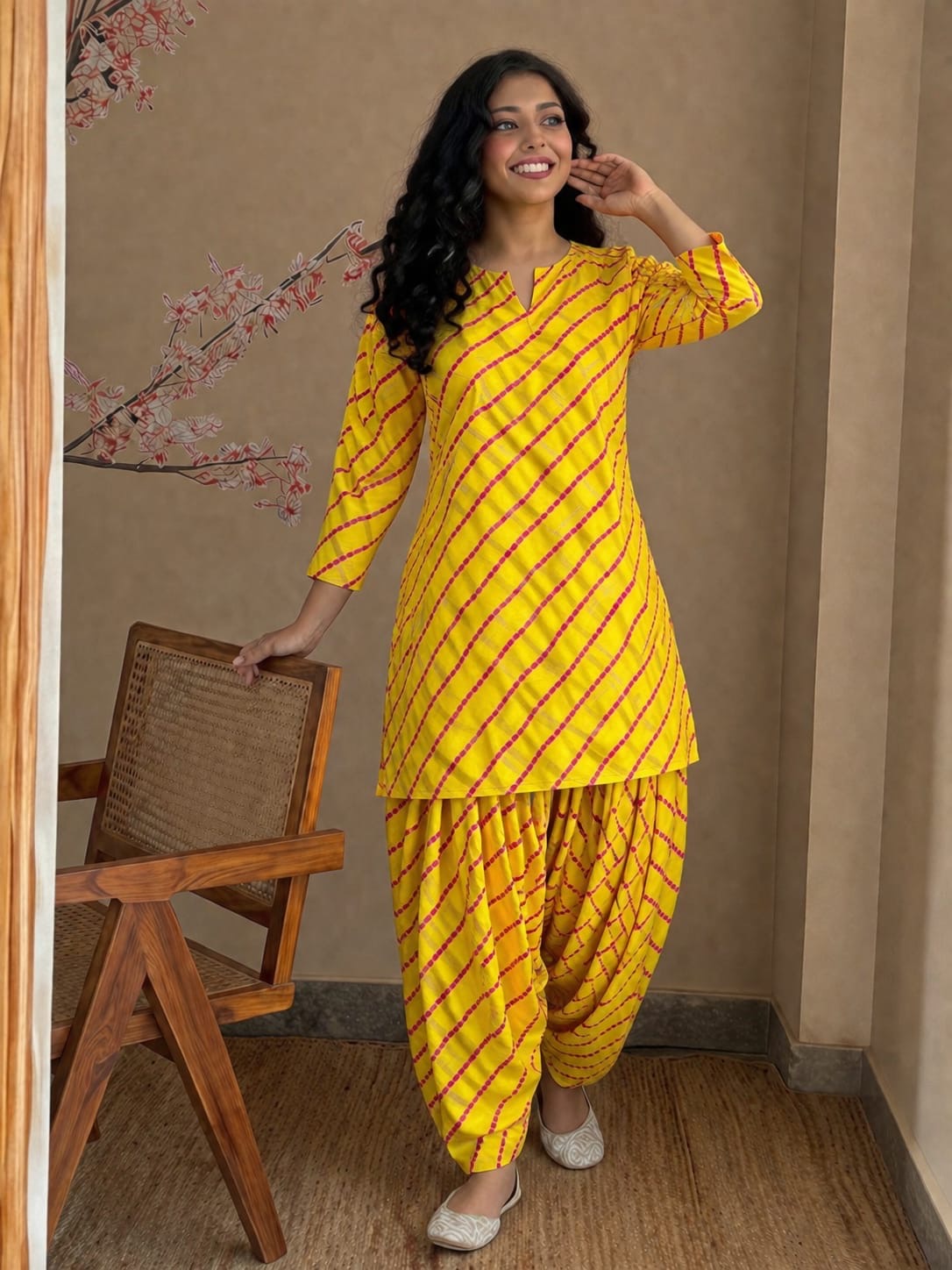 Leheriya Farsi salwar suit yellow