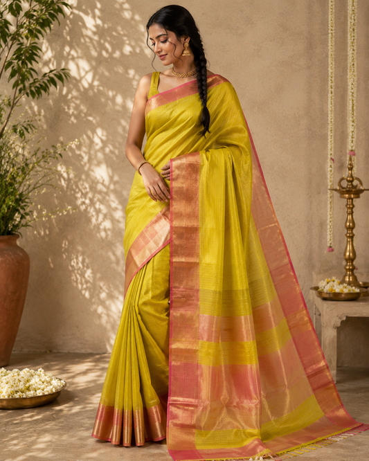 Maheshwari handloom silk cotton zari checks Saree
