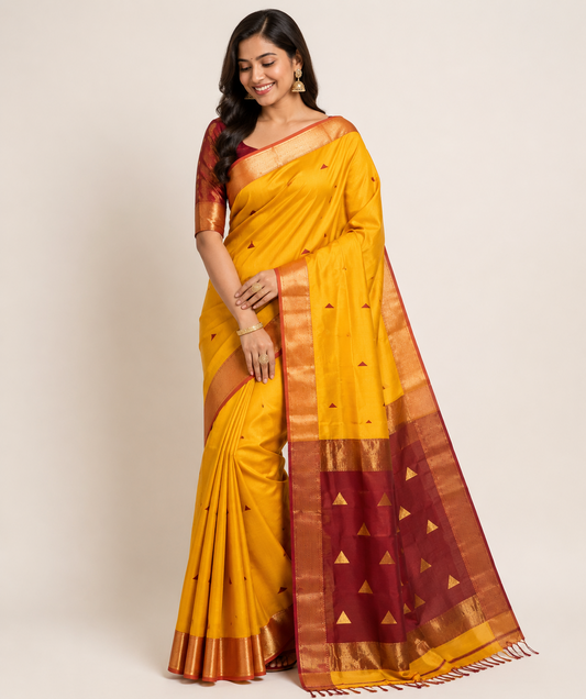 Maheshwari Handloom Silk cotton triangle Butta Sarees