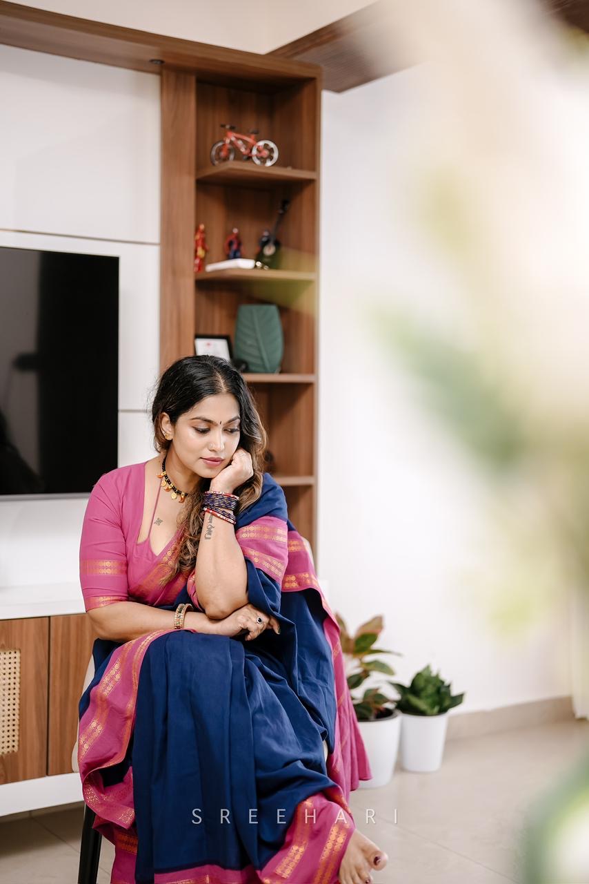 Tarangini vintage Navy blue and majenta Rudraksha border sungudi saree Rajila’s choice