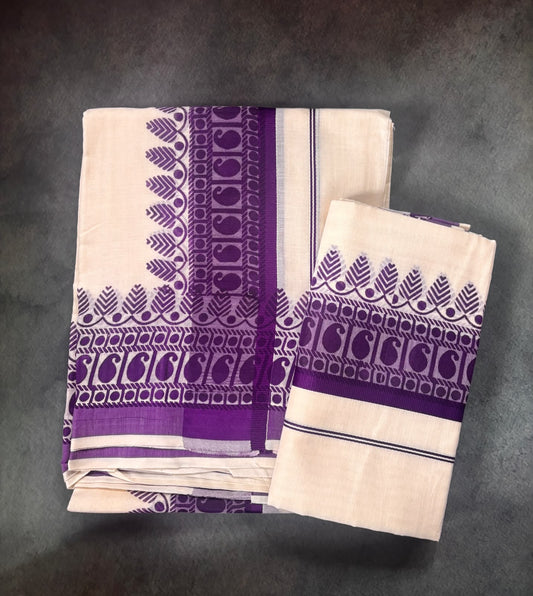 Kerala Cotton Violet Set Mundu