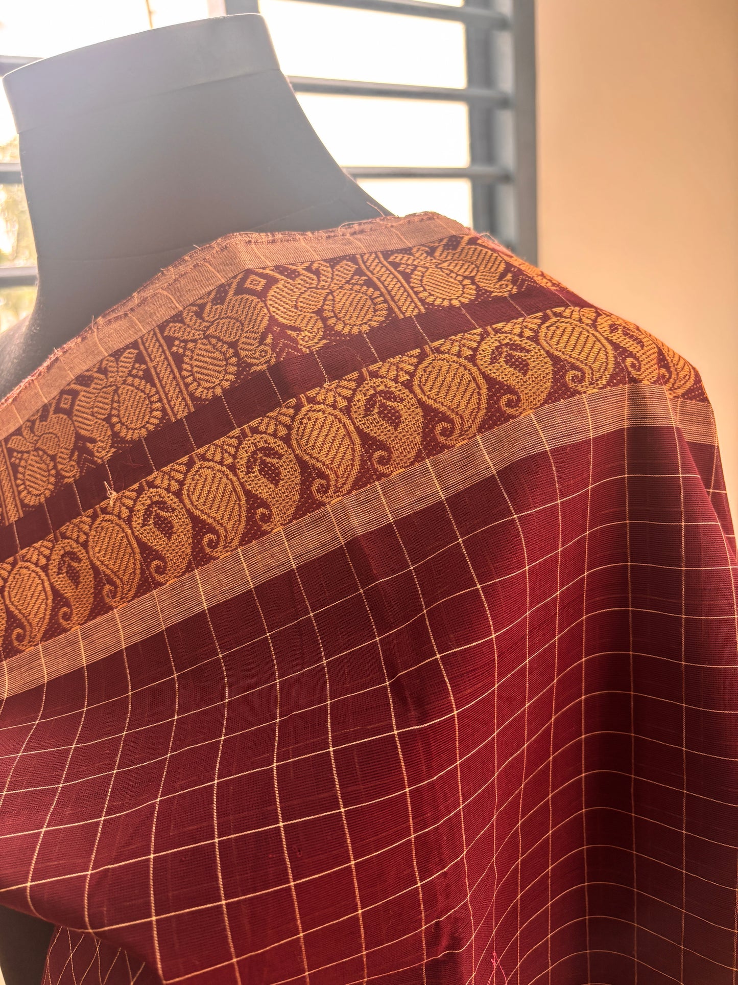 Chettinad Cotton check Sarees with Kalamkari blouse piece