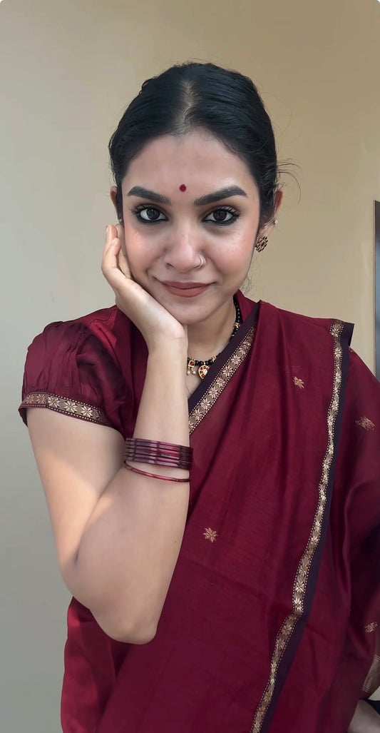Kalyanika (कल्याणिका) Handloom Maheshwari Silk Cotton Sarees, Maroon  Sithara’s choice