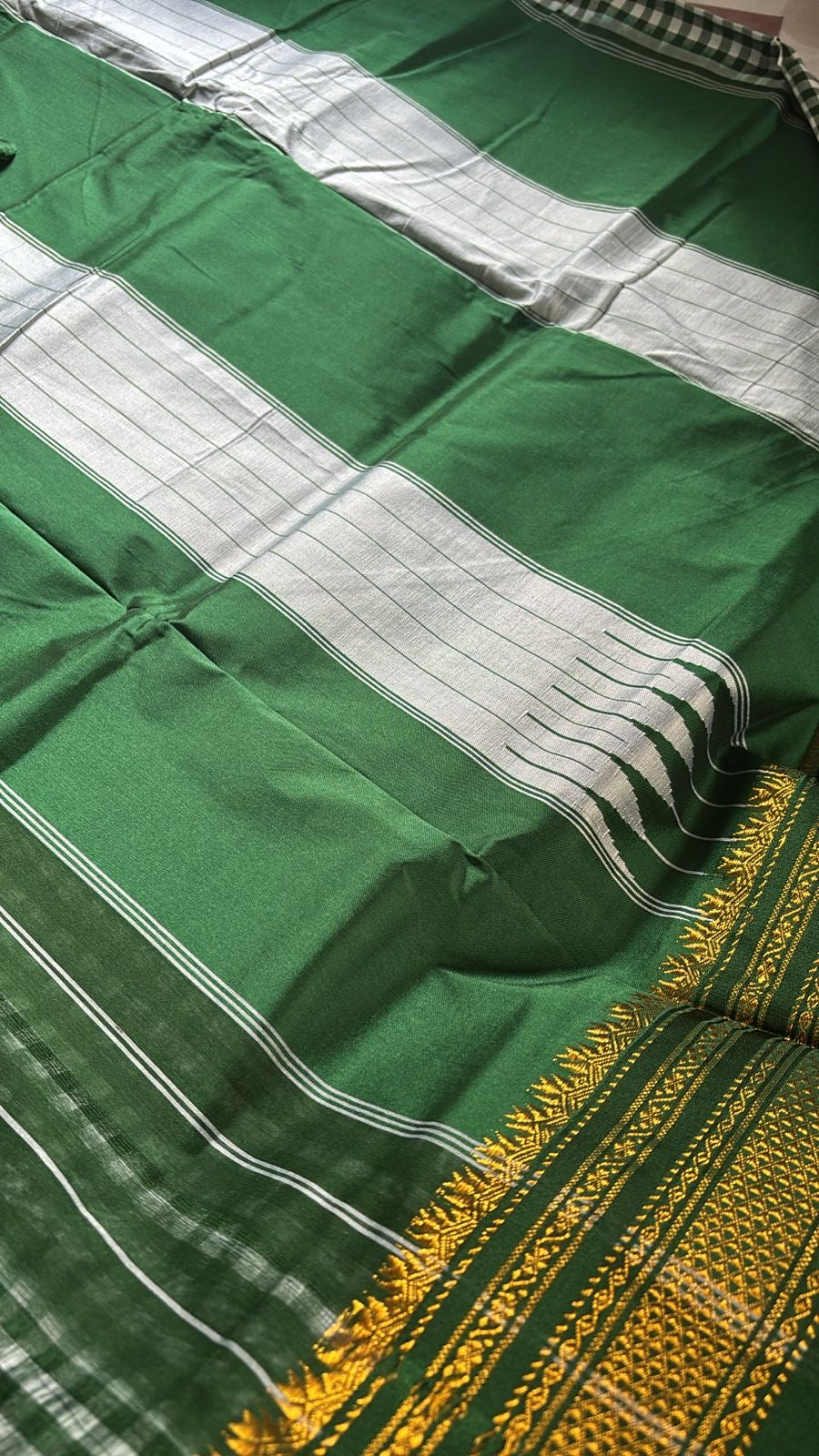 Yashoda bottle green check Ilkal saree