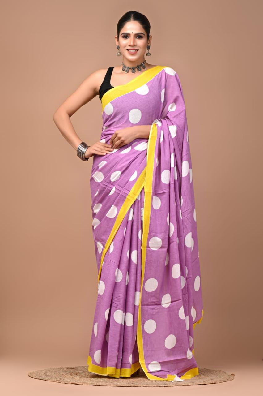 Violet polka Jaipur Mul Saree