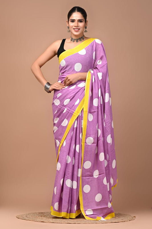 Violet polka Jaipur Mul Saree