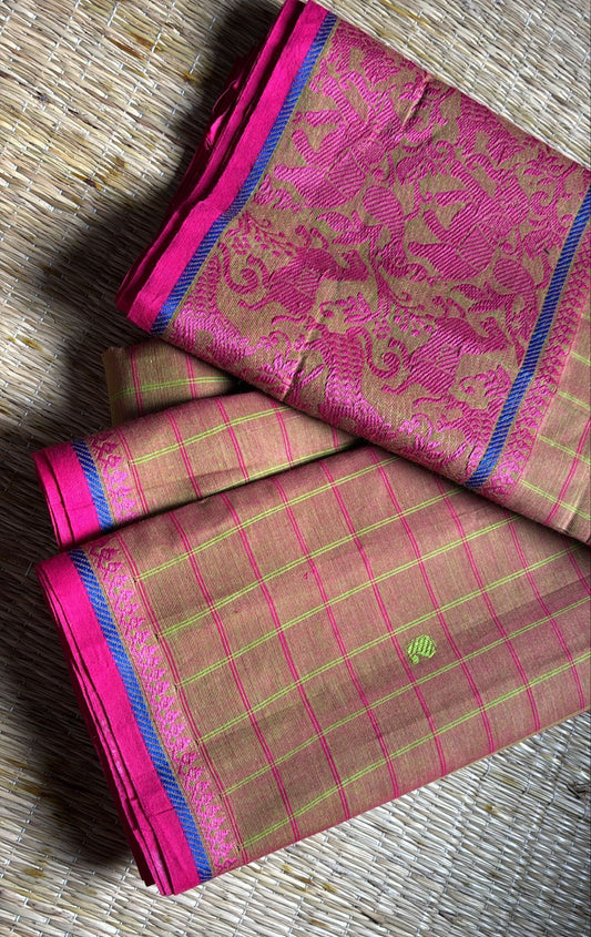 Sangita vintage korvai cotton check sarees without blouse