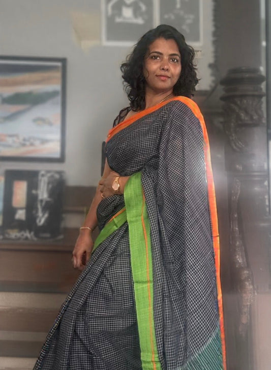 Patteda Aanchu handloom marked sarees orange and Green
