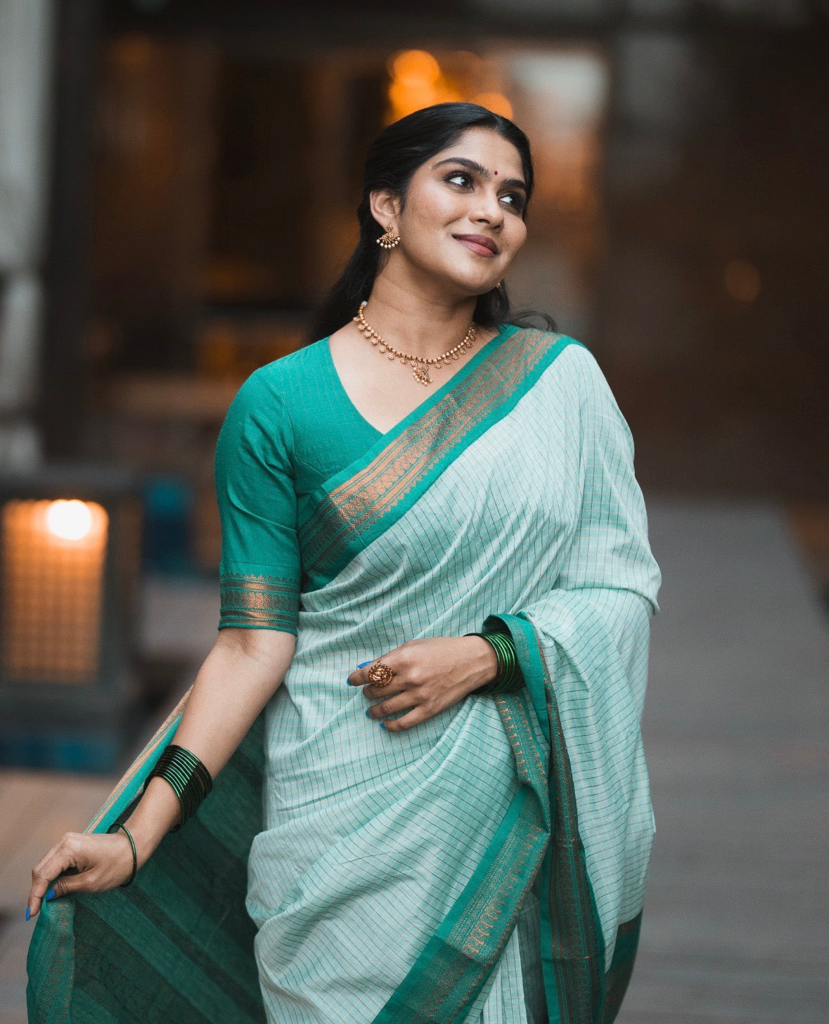 Apsara Teal green Kalyani Cotton Silk saree Swasika fame