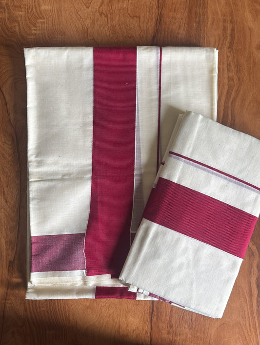 Maroon kattikara Single Set Mundu