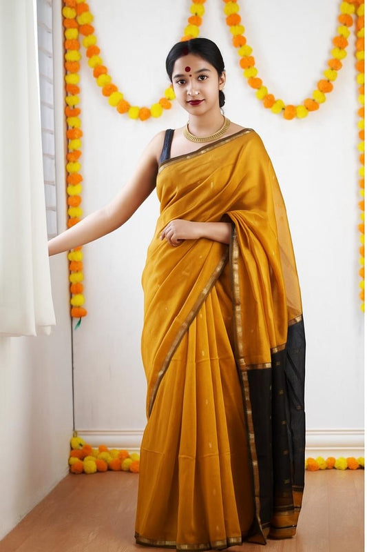 Kalyanika Maheshwari silk saree mustard and black