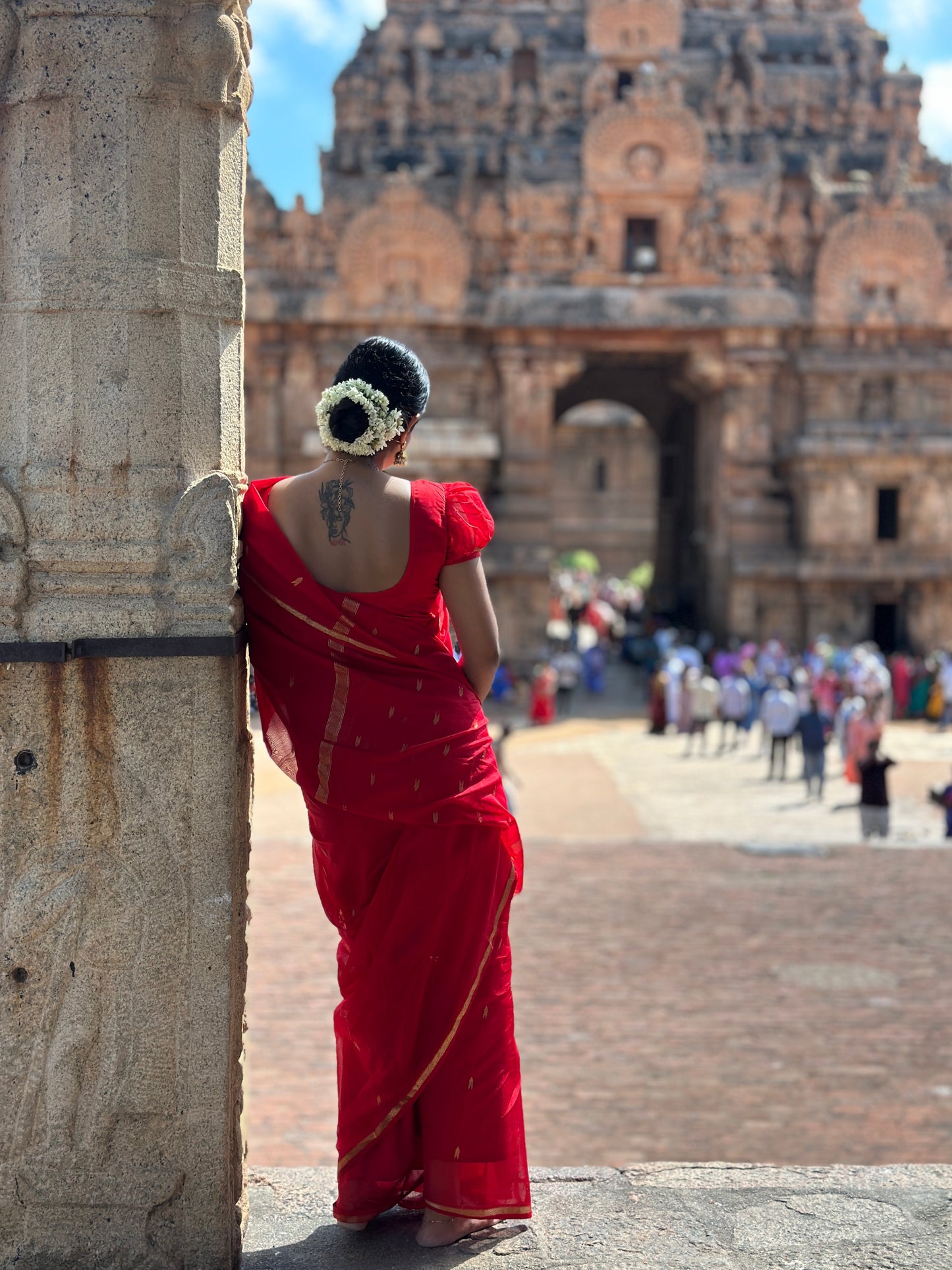 Kalyanika (कल्याणिका) Handloom Maheshwari Silk Saree, Festive Red (Sithara’s choice)