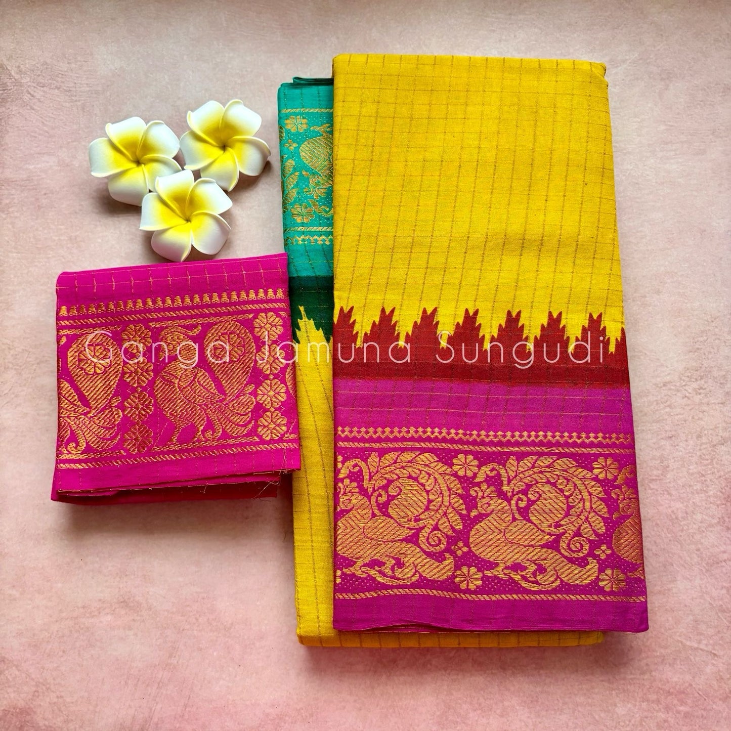Tarangini Ganga jamuna Sungudi cotton saree with blouse