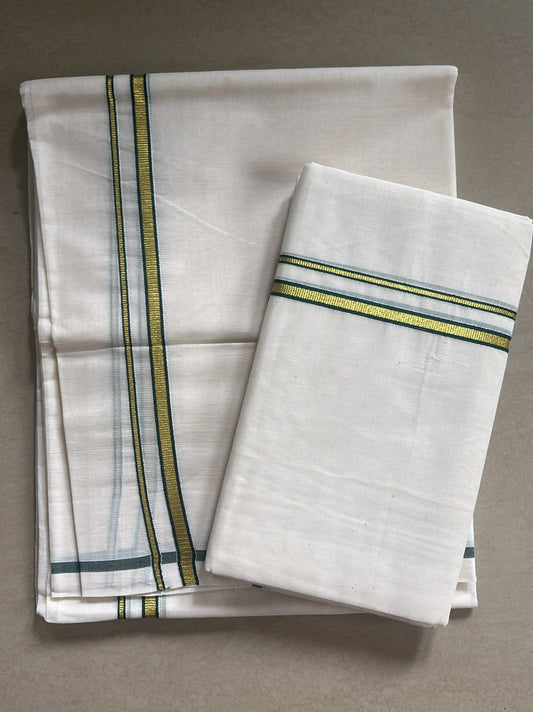 Green and golden kasavu set Mundu