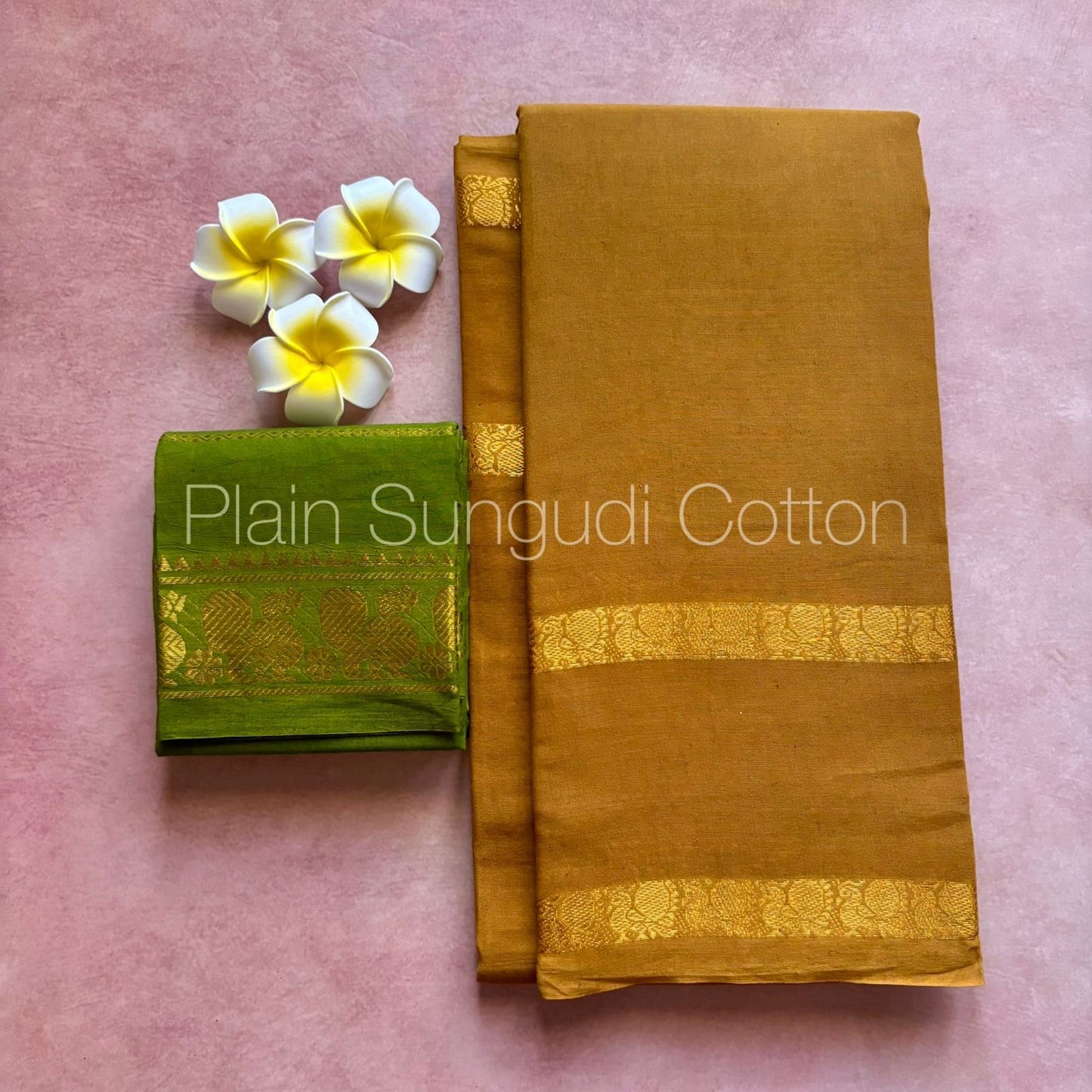 Mustard sungudi handloom cotton saree with green blouse