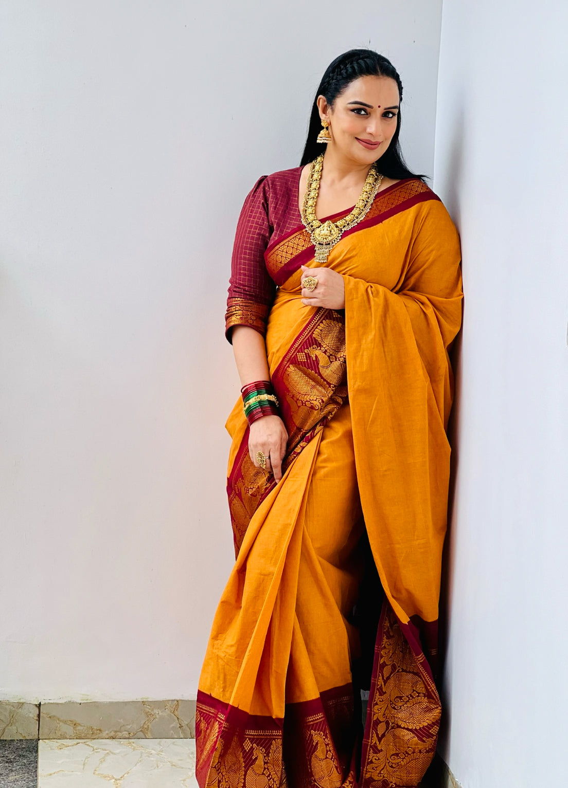 Tarangini Sungudi Cotton Saree with broad border Shwetha Menon’s choice