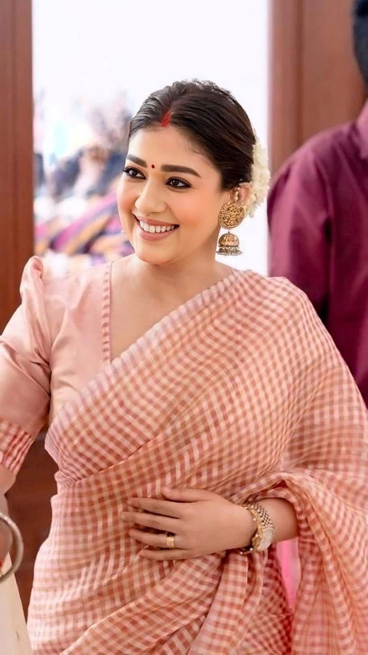 Nayanthara fame pink Cotton Silk saree