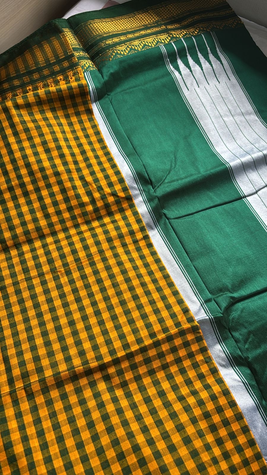 Yashoda yellow and green checks Ilkal  cotton silk sarees