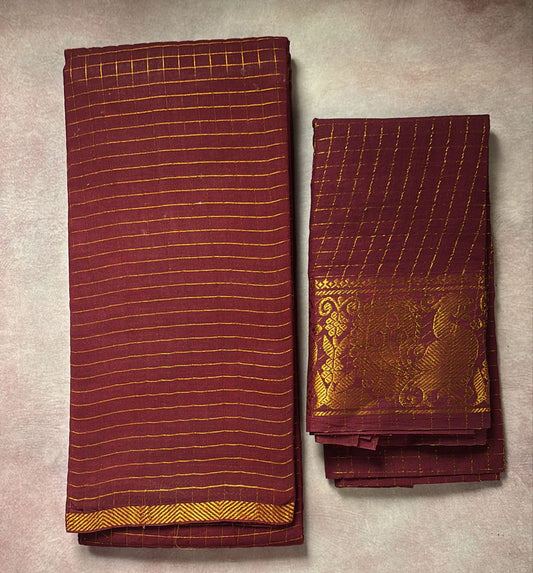 Tarangini pentex border Sungudi Handloom Cotton Saree with zari kattam blouse piece
