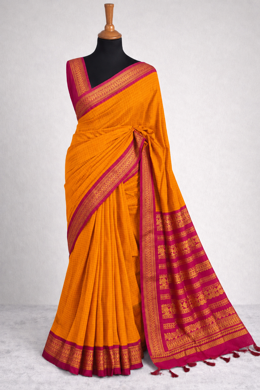 Orange and pink classic combo Kalyani Cotton Saree