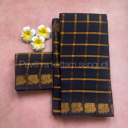 Black Zari kattam sungudi handloom cotton saree with running blouse