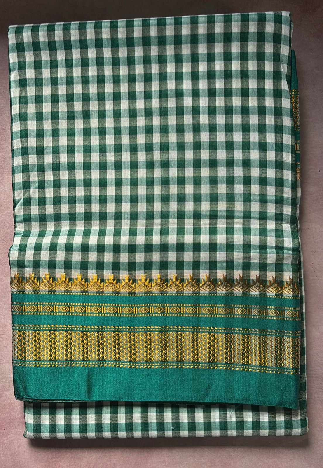 Yashodha Rama green check Cotton silk Sarees