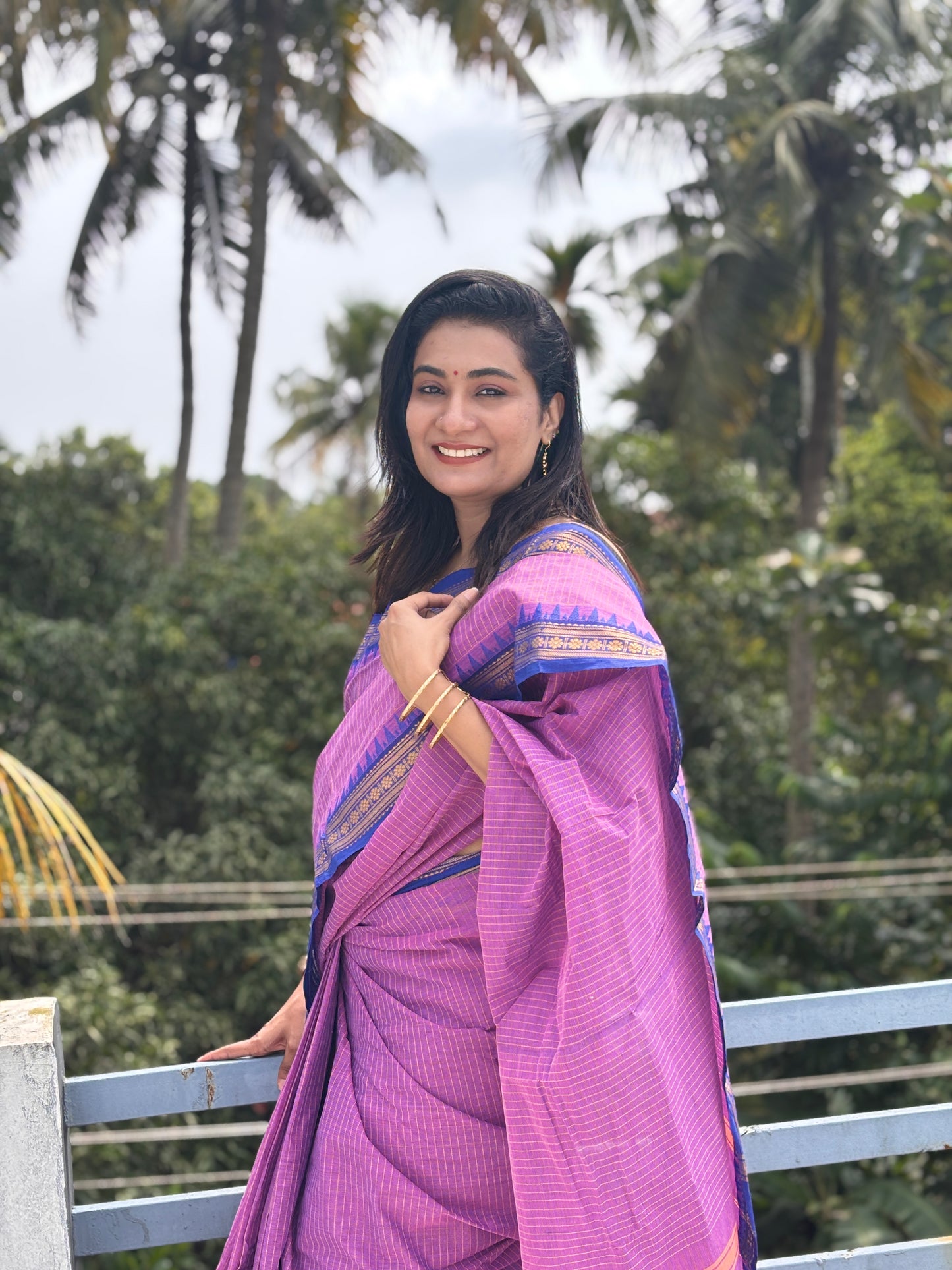 Sangita Vintage Korvai check pure cotton sarees purple