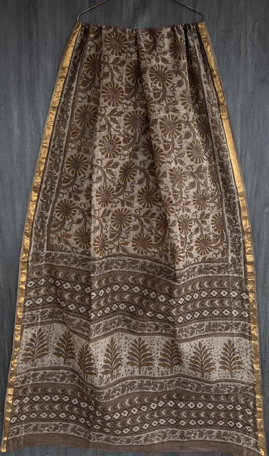 Kota doria floral Sarees brownish tint