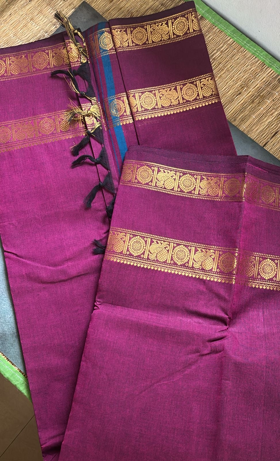 Vintage Chettinad Cotton saree with blouse Majenta Shwetha Maam’s Choice