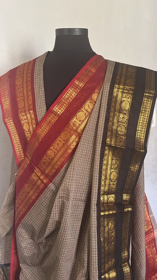 Sangita kanchi cotton checks Saree with ganga jamuna border