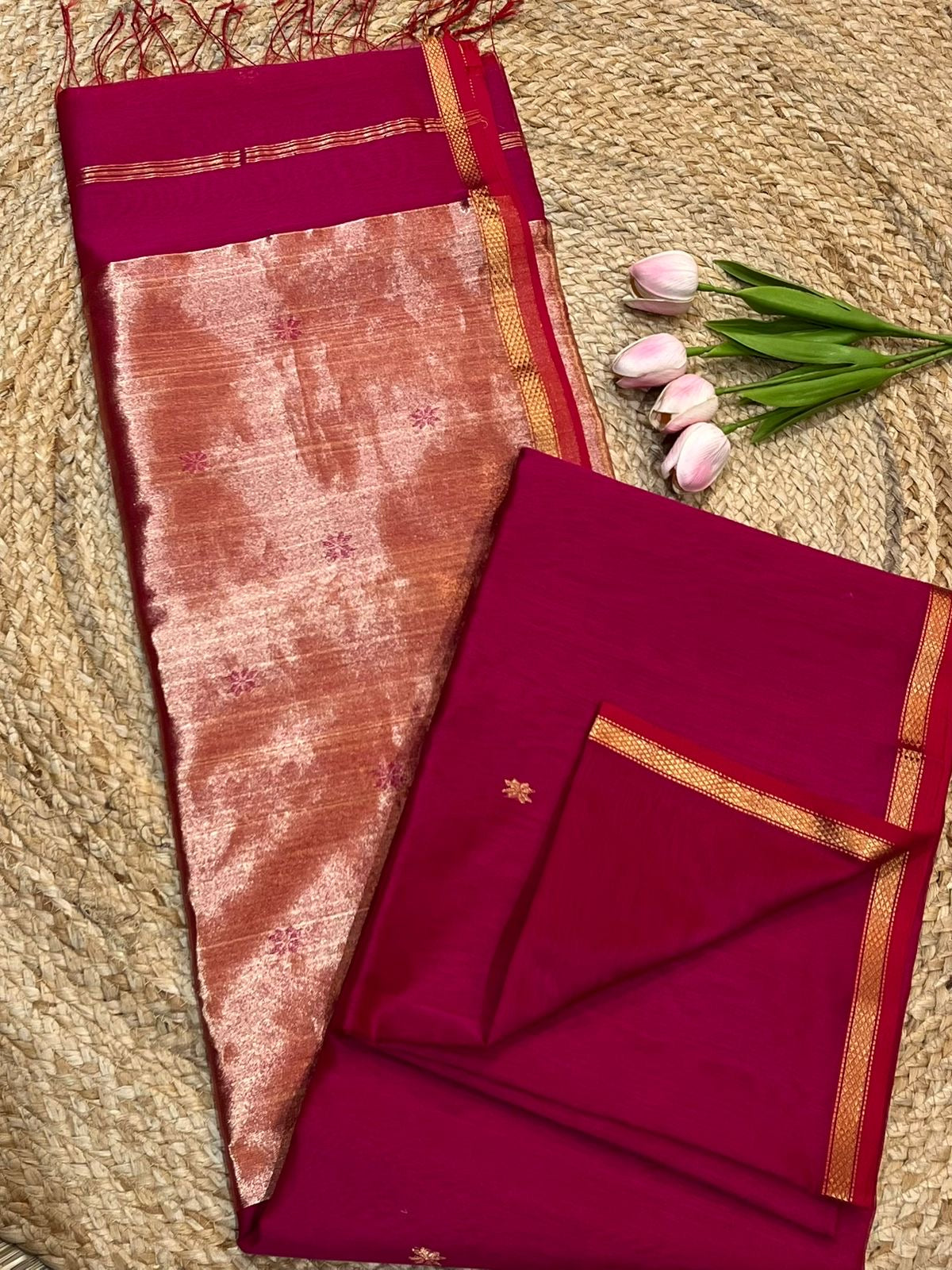 Festive edition Maheshwari Silk cotton Tissue Pallu star butta Sarees