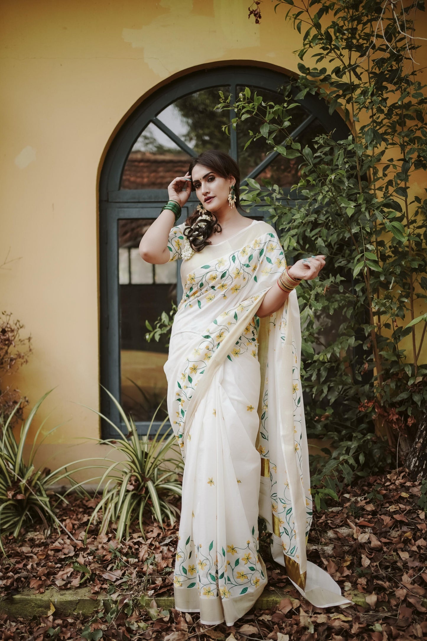 Kanikonna embroidered Kerala cotton Saree Vishu special