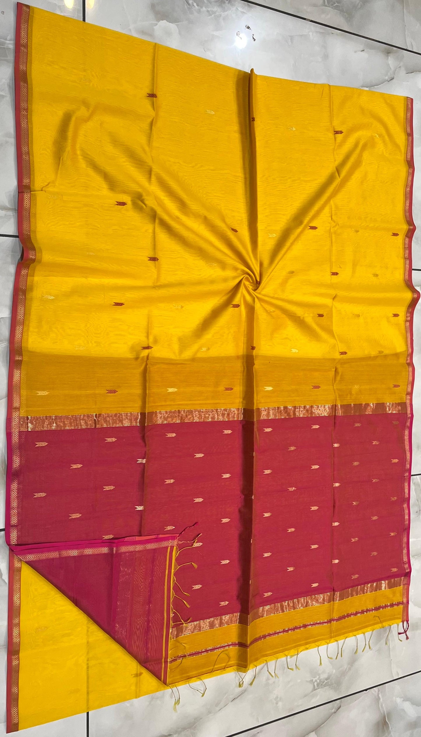 Kalyanika handloom Maheshwari silk sarees mango yellow