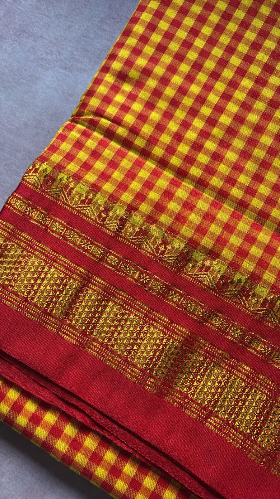 Yashoda mango yellow red check Ilkal saree