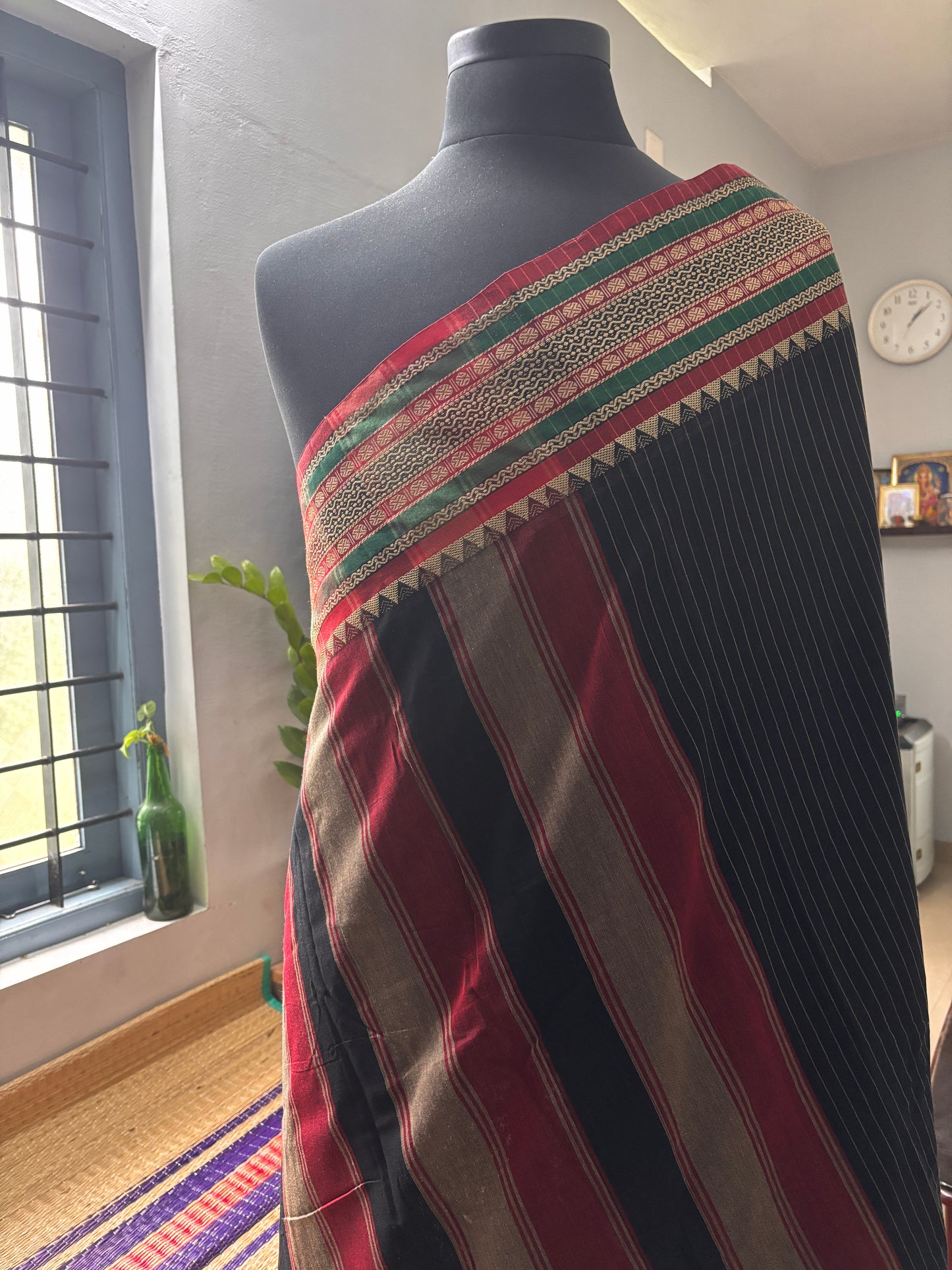Vrinda वृंदा Narayanpeth Black Striped temple border Vintage Sarees