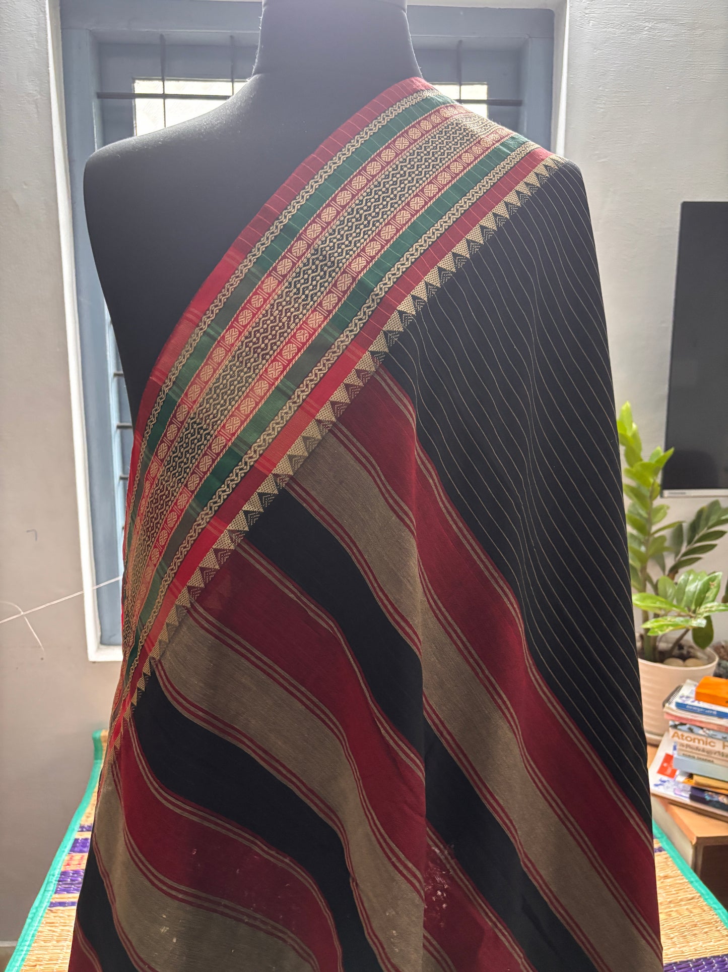 Vrinda वृंदा Narayanpeth Black Striped temple border Vintage Sarees